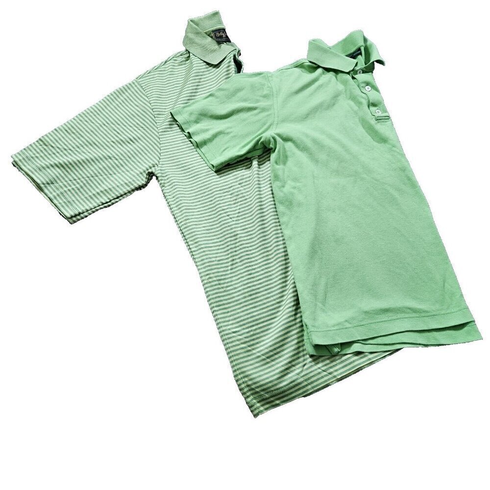 Bobby Jones Polo Mens M Lot of 2 Yellow Green Stripes Cotton Golf Athleisure - Picture 1 of 16